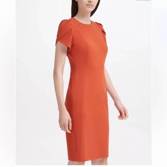 Calvin Klein Dresses & Skirts - Calvin Klein Tulip Sleeve Sheath Dress Cocktail Spicy Orange Womens Size 2